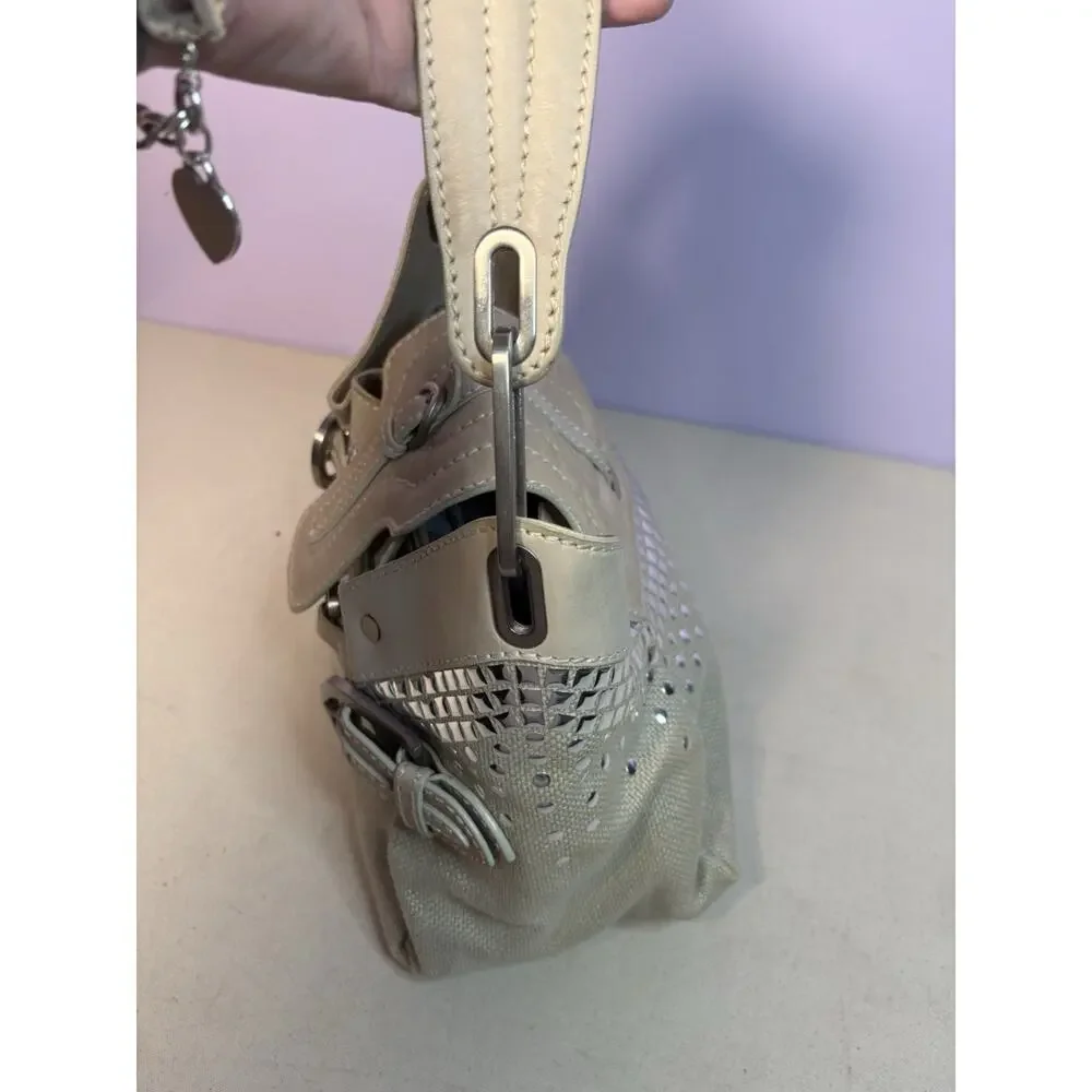 Jimmy Choo Buckle Studded Tulita Hobo Shoulder Bag Tan Canvas - Picture 11 of 16